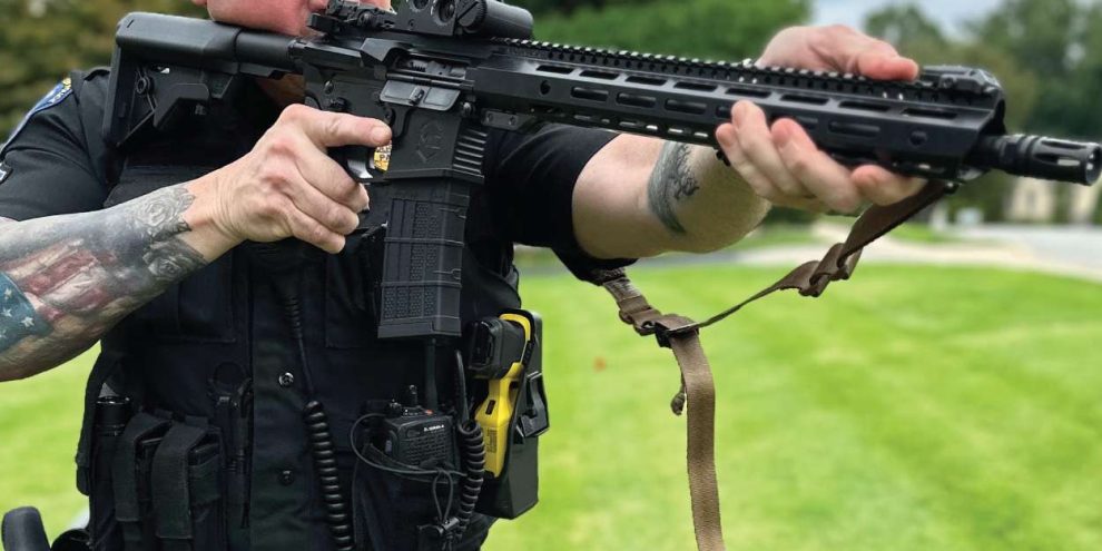Law enforcement officer shooting the patrol doc ar 15